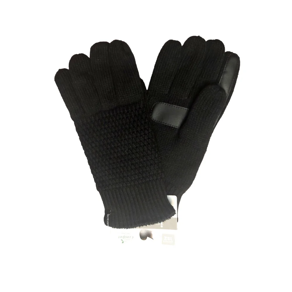 Isotoner Signature Black Textured Knit Water-Repellent Gloves Sz One Size